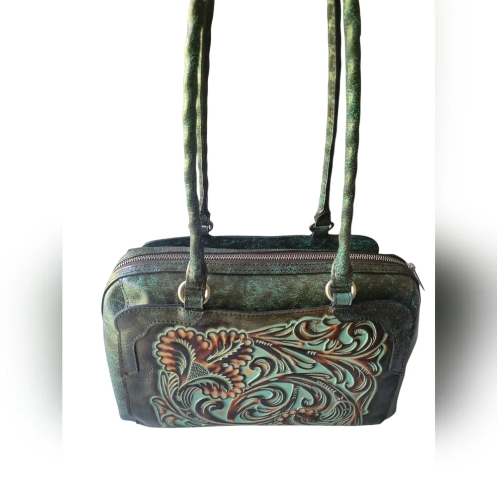 Patricia Nash Green and Brown Purse Bag with Ornate Design Western Country - Picture 2 of 6